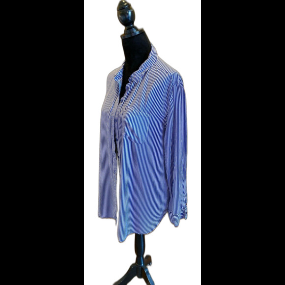 Grand & Greene Button Down Blouse Plus Size XL Blue White Stripes Collar Pocket - Picture 2 of 10